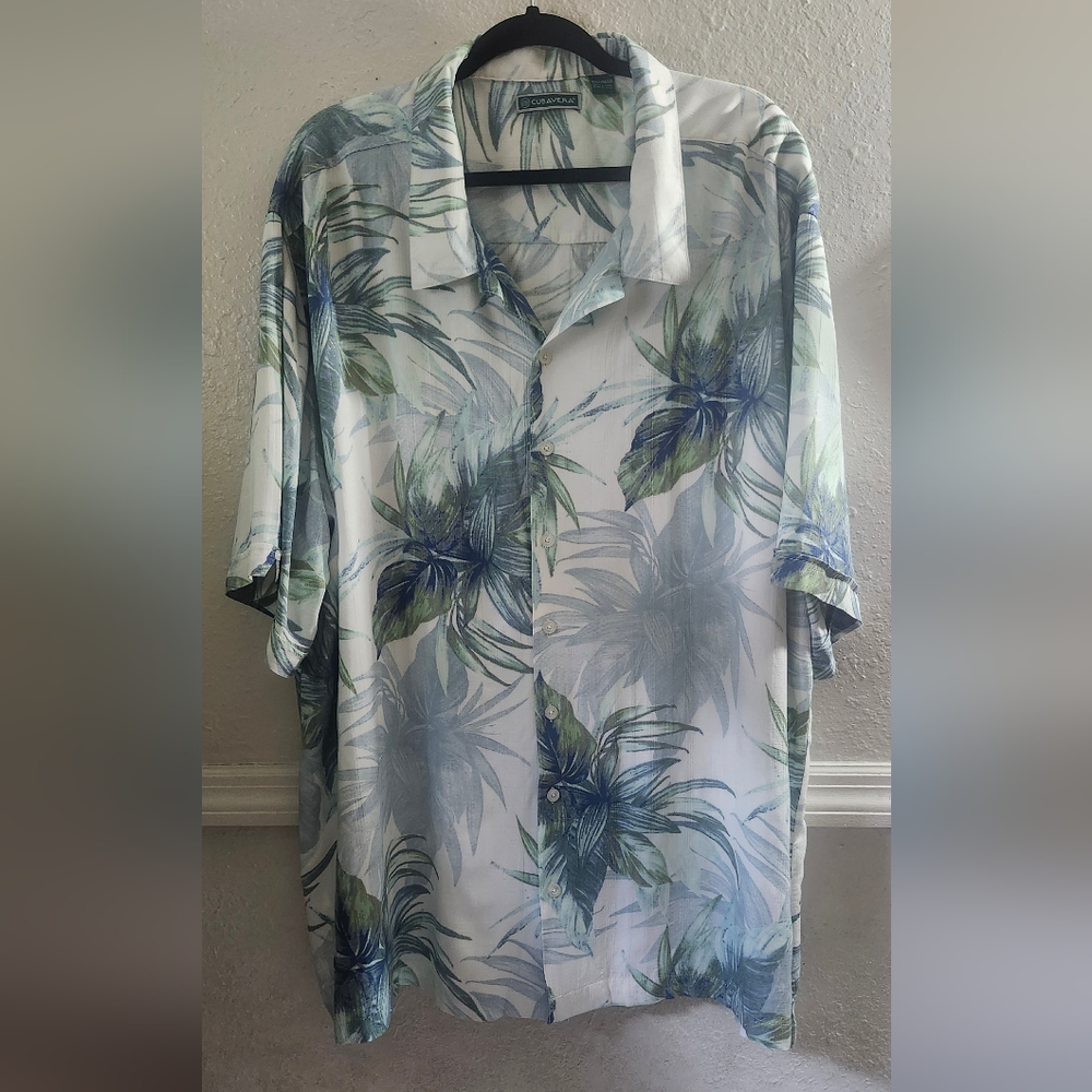1990's Cubavera Mens Rayon Hawaiian Style Shirt Tropical Leaf Print Bedding Set